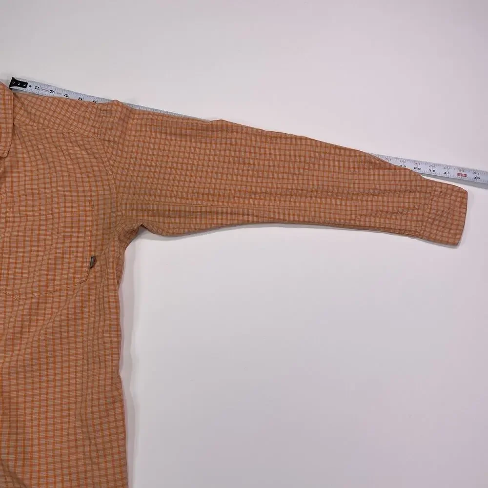 Simms Performance Shirt Mens Medium Orange Plaid Long Sleeve Fishing Outdoors